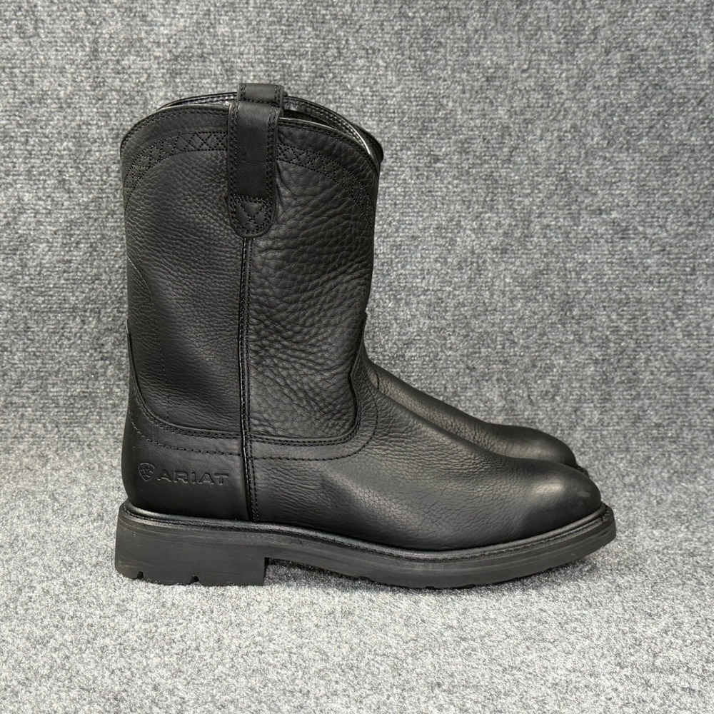 Ariat Sierra Western Work Boots Men's 10.5 Black Leather Soft Toe Pull On Rodeo
